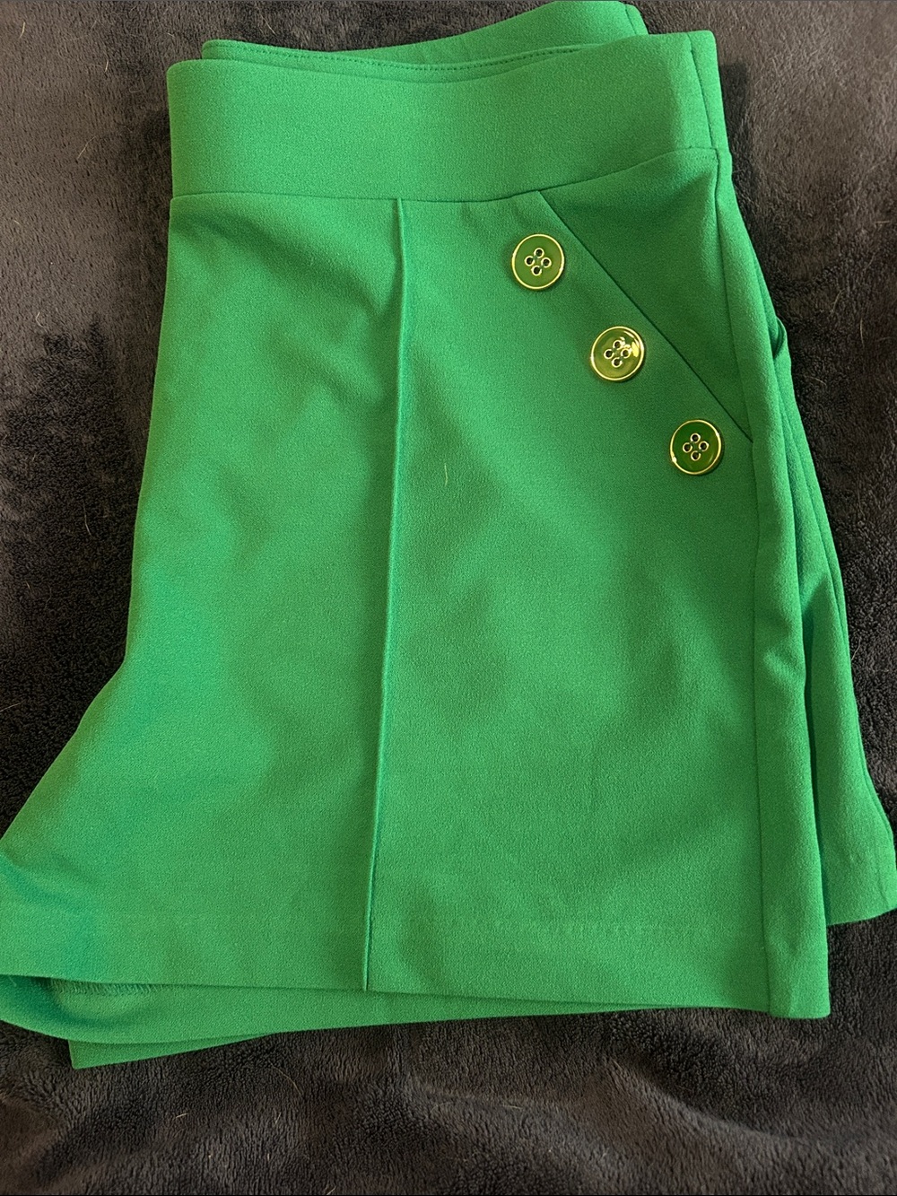 Women's Green A-Line Skirt with Decorative Buttons